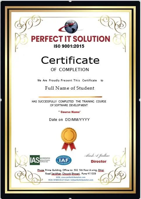 Perfect IT Solution Training Certificate